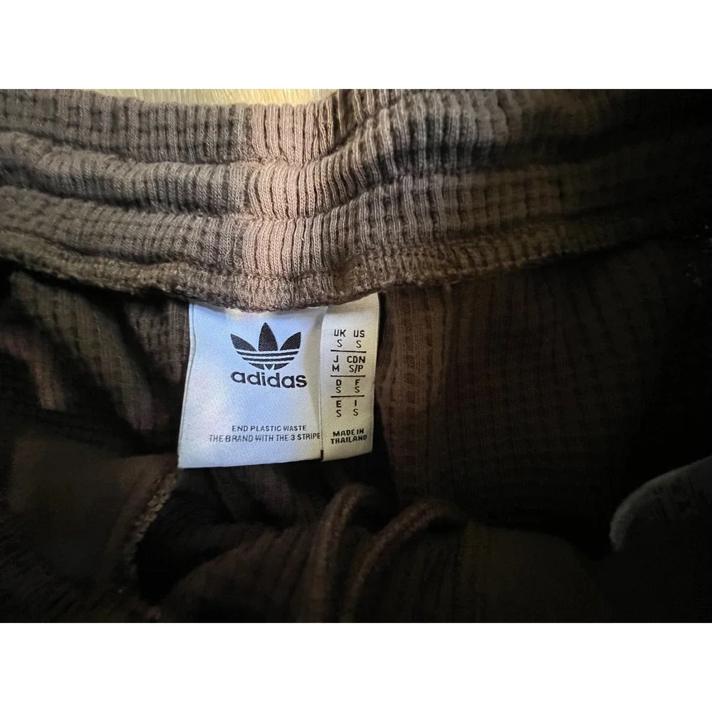 Adidas Waffle Knit Shorts Mens Small Brown Trefoil Logo Lounge Athleisure